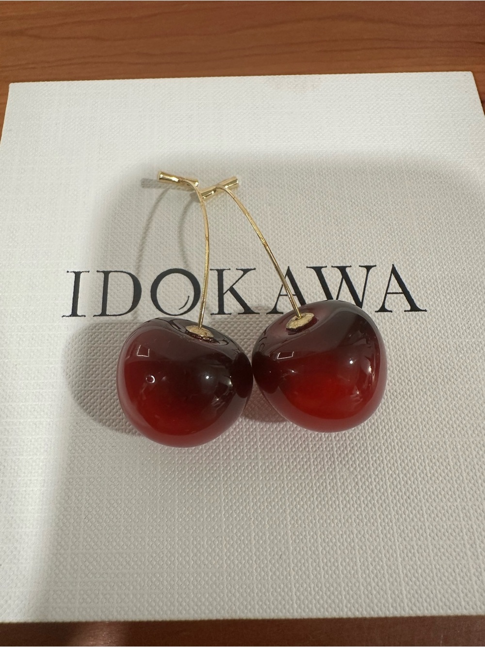 Red Cherry Drop Earrings - Gold Stems